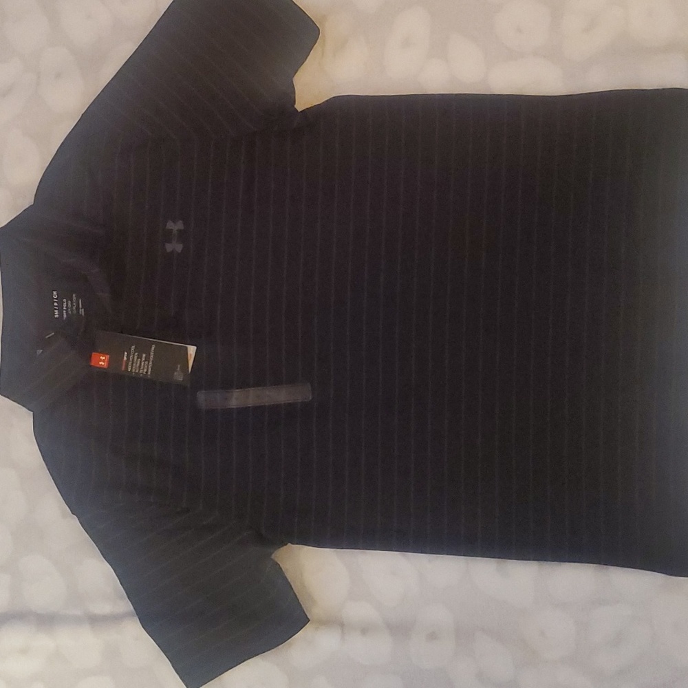 NWT Under Armour UA Playoff Striped Polo Shirt. Men's Small. Charcoal/black.